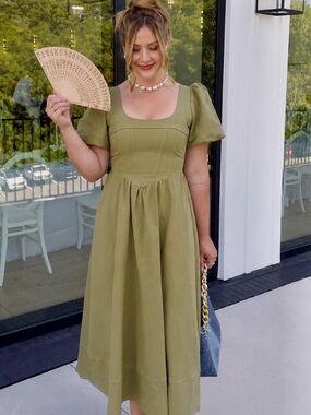 MOON RIVER NWOT Corset Denim Puff Sleeve Midi